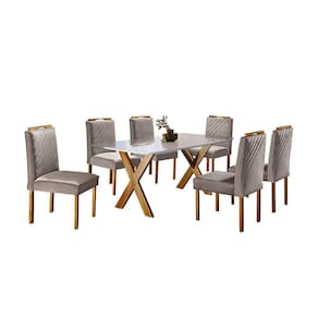 Conjunto Sala De Jantar 6 Lugares Alvorada Mundial Estofados Marrom Acinzentado