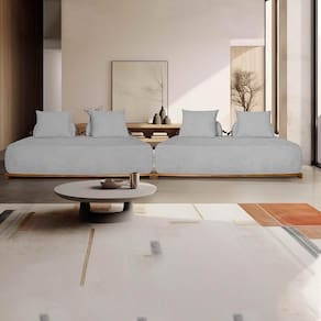 Sofá Modulado 5 Lugares Com Almofadas Soltas Pés Madeira Maciça 320cm Homer Bouclê Cinza