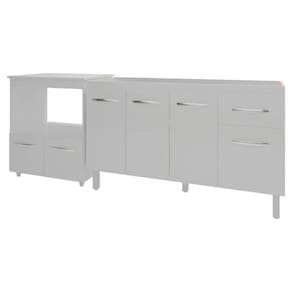 Balcão Armário Cozinha Gabinete De Pia 140 Cm Camila E Balcão Amanda Parana Microondas E Forno Elétrico Branco