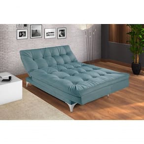 Sofá Cama Versátil 3 Lugares Império Reclinável Casal Pés De Alumínio Azul Turquesa 362