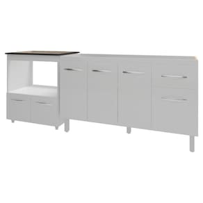 Balcão Cozinha Gabinete De Pia 140 Cm Camila E Balcão Evelyn Para Fogão Cooktop 5 Bocas E Forno Elétrico Branco