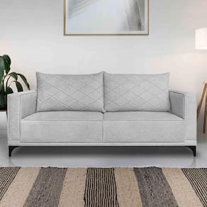 Sofá Living 3 Lugares Com Pés De Ferro Almofadas Soltas 220cm Neso Bouclê Cinza