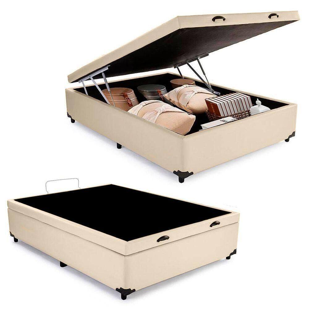 Cama Box Baú Viúva Serene Sintético Bege 44x128x188