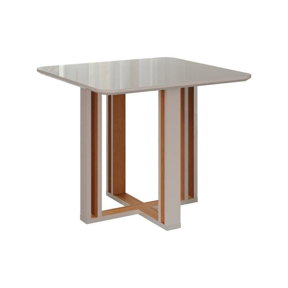 Mesa De Sala Jantar Flora + Tampo Madeirado 94x94cm Off White/nature Cimol