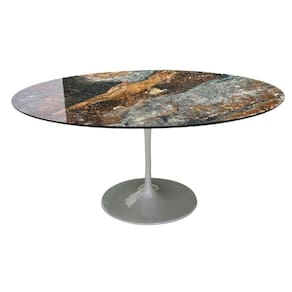 Mesa De Jantar Saarinen Oval 120x80 Cm Tampo Calacata Verde Ocean Base Verde Cor