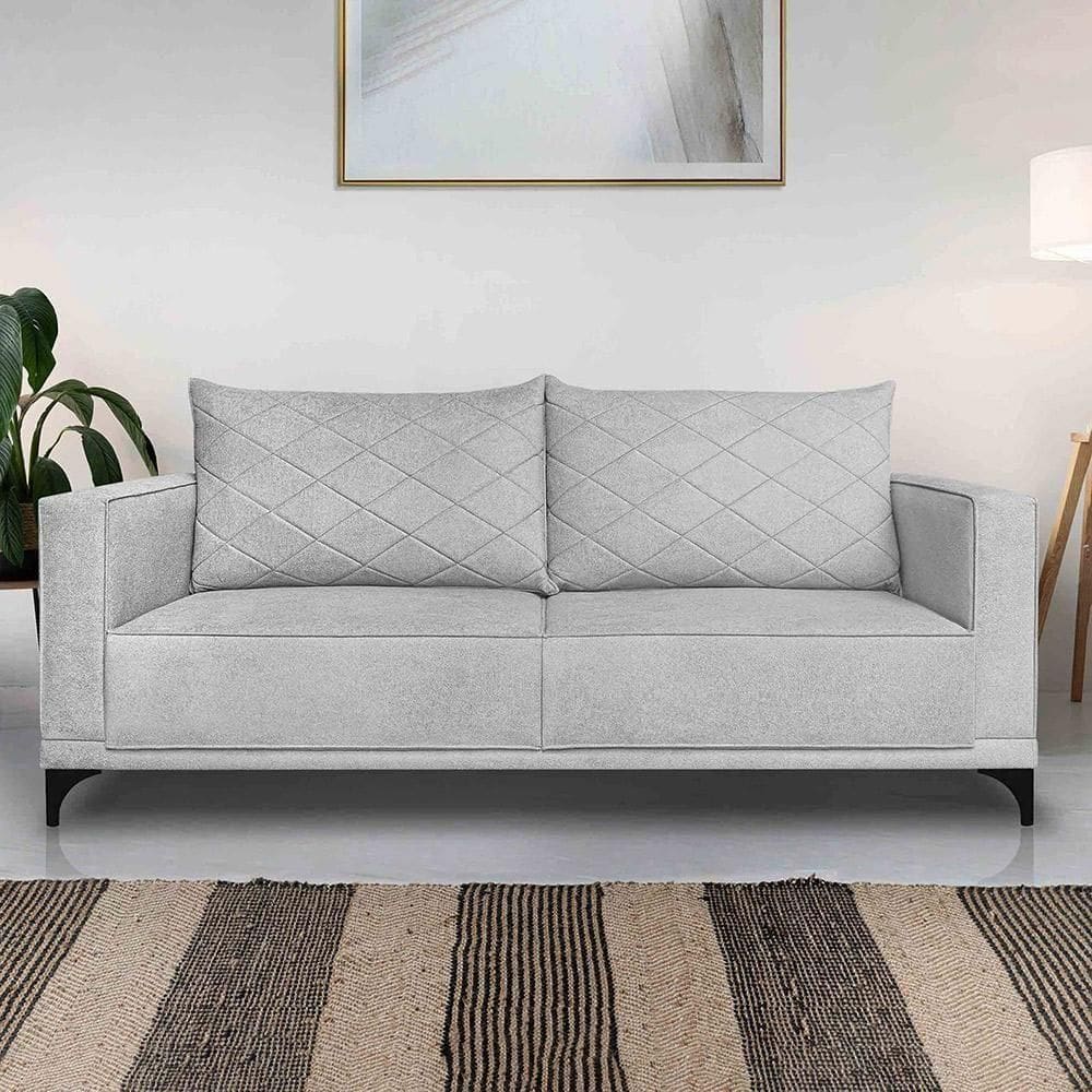 Sofá Living 2 Lugares Com Pés De Ferro Almofadas Soltas 160cm Neso Bouclê Cinza