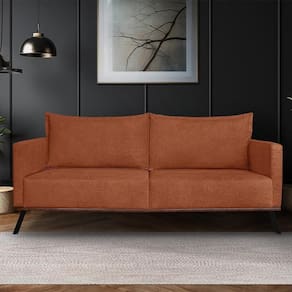 Sofá Living 3 Lugares Com Pés De Ferro Almofadas Soltas 220cm Saiph Bouclê Terracota