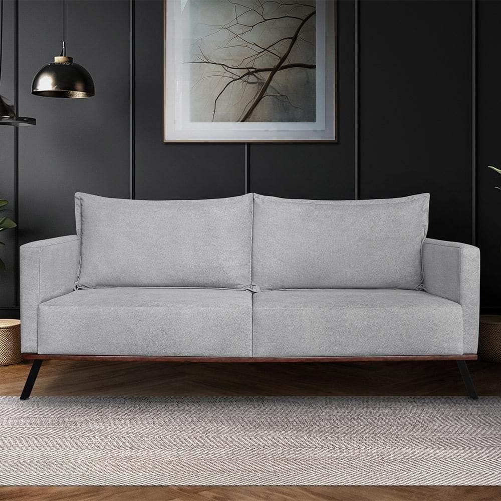 Sofá Living 2 Lugares Com Pés De Ferro Almofadas Soltas 200cm Saiph Bouclê Cinza