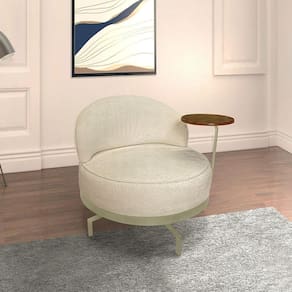 Poltrona Sala De Estar Pés Em Ferro Champagne Giratória Braço Madeira Maciça 86cm Banff Bouclê Bege