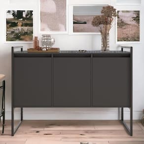 Buffet Industrial Aparador 3 Portas Tokyo Preto Onix Preto Onix