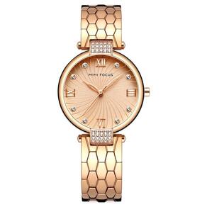 Relógio De Quartzo Feminino Strass Embutidos Em Aço Inoxidável Impermeavel Rosa