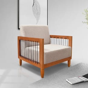 Poltrona Sala De Estar Pés Madeira Maciça Corda Náutica Preta 75cm Manila Linho Areia Rústico