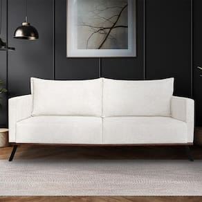 Sofá Living 2 Lugares Com Pés De Ferro Almofadas Soltas 180cm Saiph Bouclê Off White