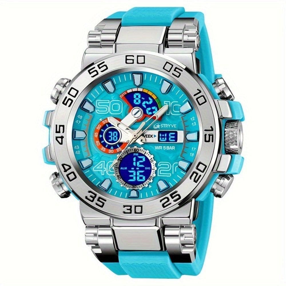 Relógio Digital Resistente à água 50m Duplo Display Alarme Azul