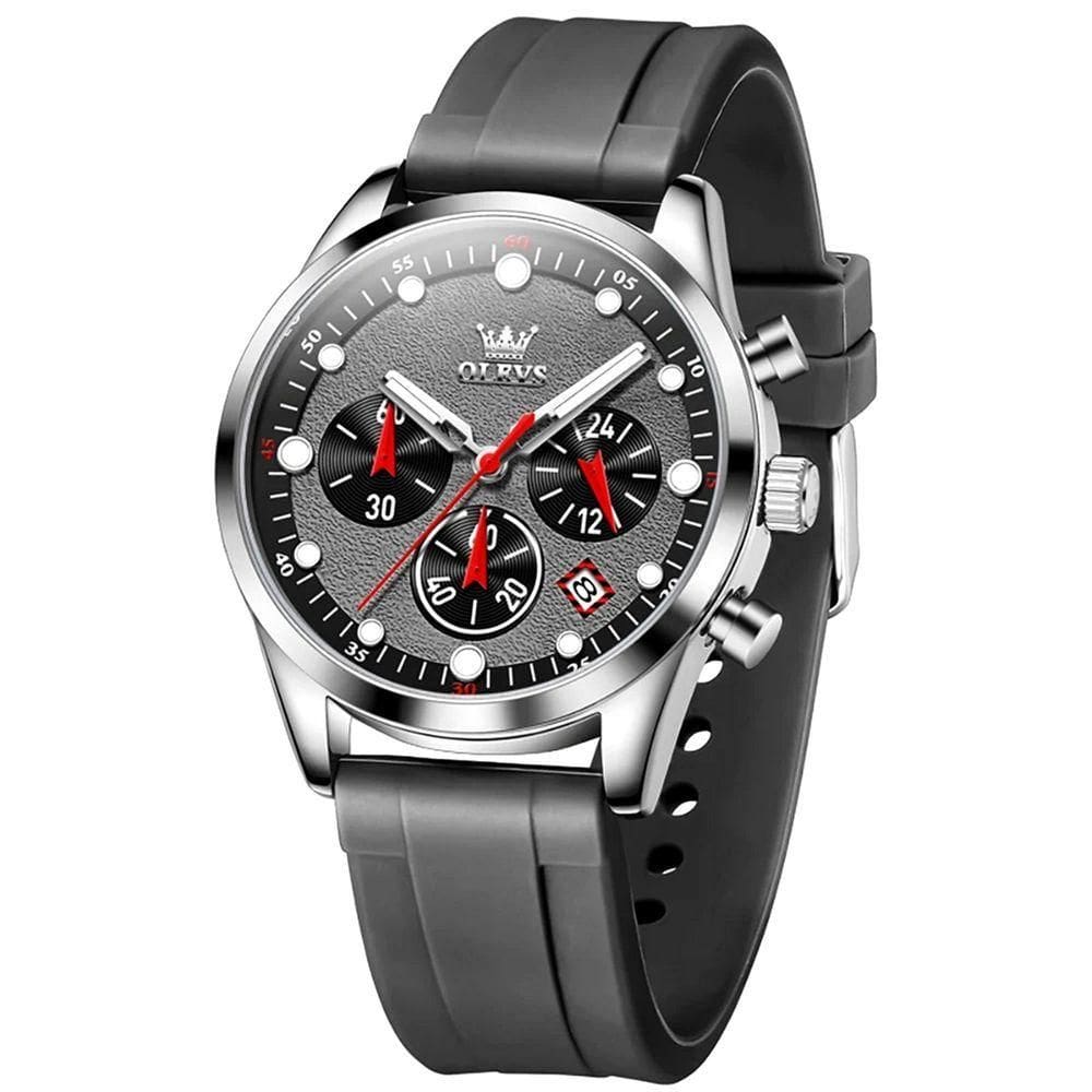 Relógio De Quartzo Masculino Pulseira De Silicone Multifuncional Impermeável Cinza