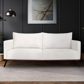Sofá Living 3 Lugares Com Pés De Ferro Almofadas Soltas 220cm Saiph Bouclê Off White