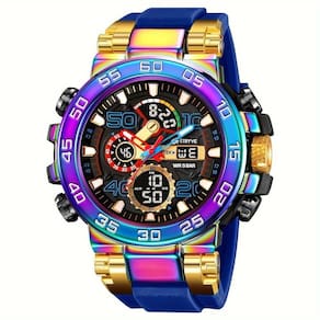 Relógio Digital Resistente à água 50m Duplo Display Alarme Azul Colorido