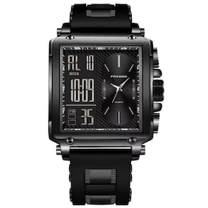 Relógio Quadrado De Quartzo Masculino Dual Display Impermeável Pulseira De Silicone Preto