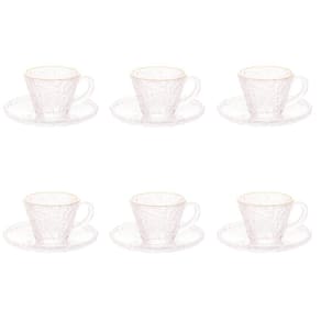 Conjunto De Xícara De Cafezinho Com Pires 06 Peças De Cristal Martelado Com Fio De Ouro Petra Lyor