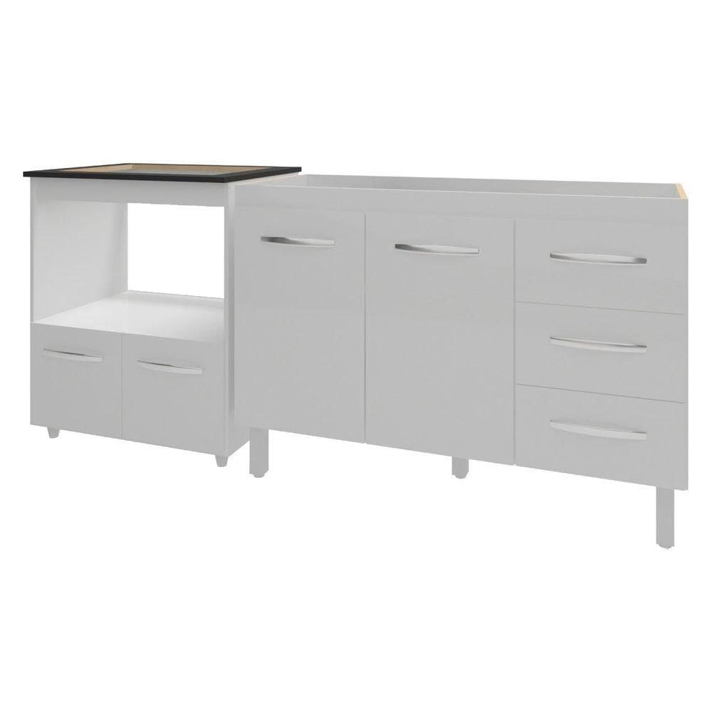 Balcão Armário Cozinha Gabinete De Pia 120 Cm Bruna E Balcão Para Fogão Cooktop 5 E Forno Bocas Evelyn Branco