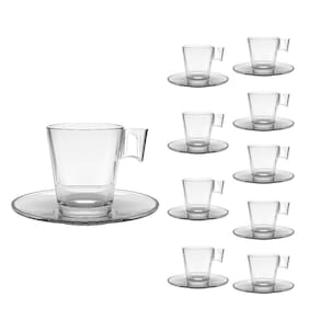 Jogo 10 Xícaras De Café De Vidro Com Pires Transparente Em Casa Tem 80ml