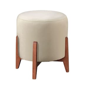 Puff Estofado Decorativo Para Sala Redondo Paris Linho Cor:marfim