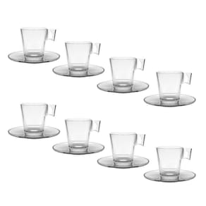 Jogo 8 Xícaras De Café De Vidro Com Pires Transparente Em Casa Tem 80ml