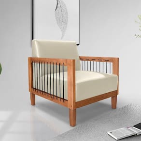 Poltrona Sala De Estar Pés Madeira Maciça Corda Náutica Preta 75cm Manila Pu Bege