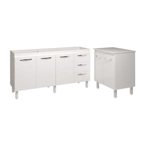 Armário Cozinha Balcão Gabinete De Pia 160 Cm Estela E Balcão Jane Para Microondas Ou Forno Elétrico Branco