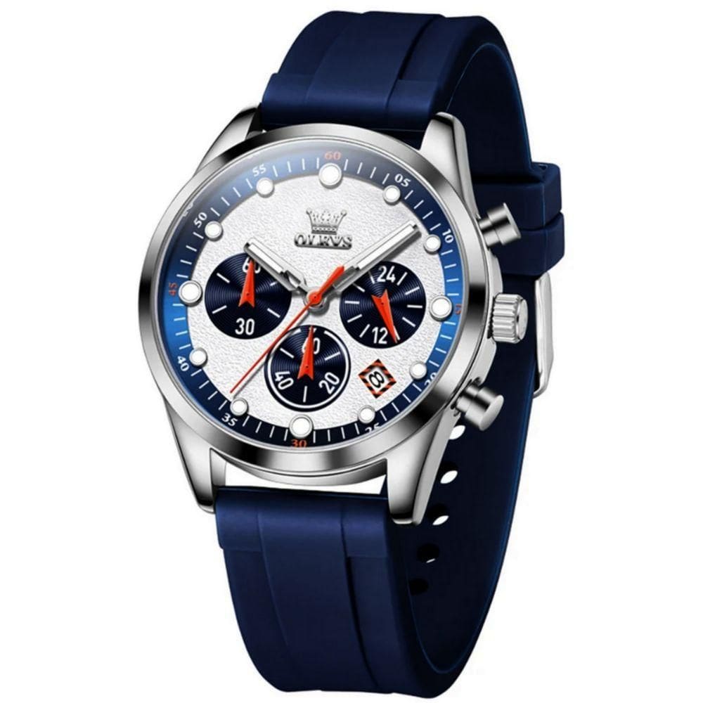 Relógio De Quartzo Masculino Pulseira De Silicone Multifuncional Impermeável Azul