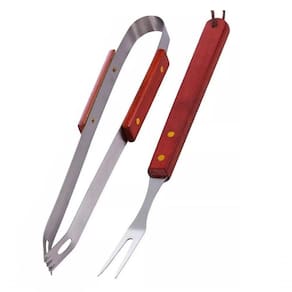 Kit Churrasco 2 Pçs Aço Inox E Madeira 34cm X 6,5cm X 2,6cm - Clink