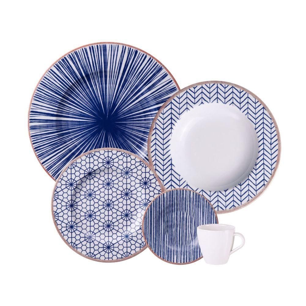 Aparelho De Jantar Tramontina Abstratta Em Porcelana Decorada 30 Peças