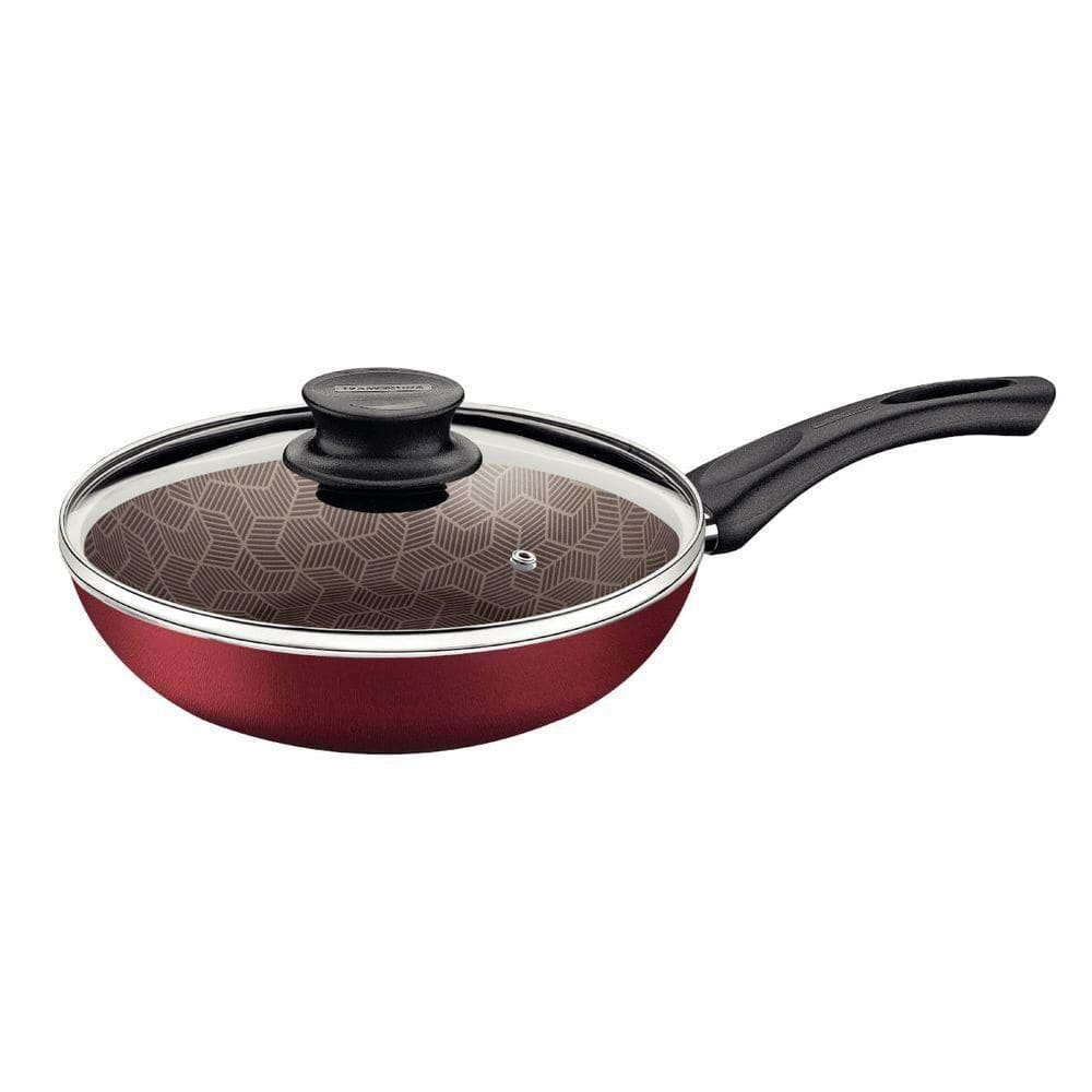 Frigideira Funda Tramontina Paris Em Alumínio 26 Cm 2,9 L Antiaderente Vermelho Com Tampa De Vidro