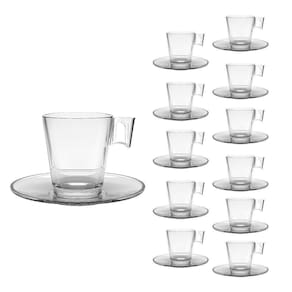 Jogo 12 Xícaras De Café De Vidro Com Pires Transparente Em Casa Tem 80ml