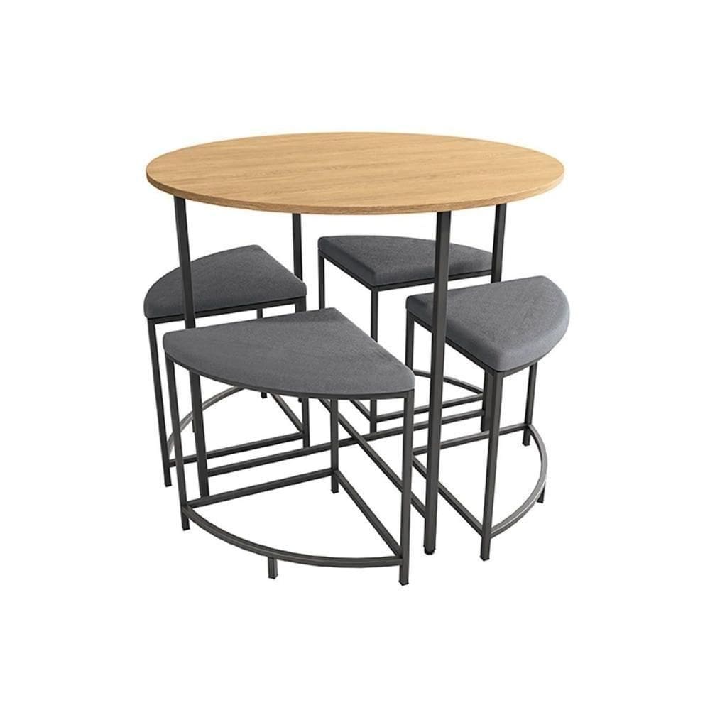 Mesa De Sala Jantar Li038 C-tampo 90 Cm + 4 Banquetas Freijó-preto Fosco