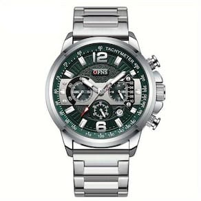 Relógio De Luxo Masculino Ofns - Calendário Noturno Prata Verde