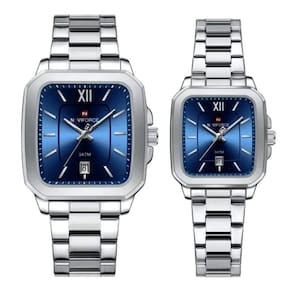Conjunto De Relógio Casual Simples Quartzo Design Tonneau Impermeavel Casal Azul