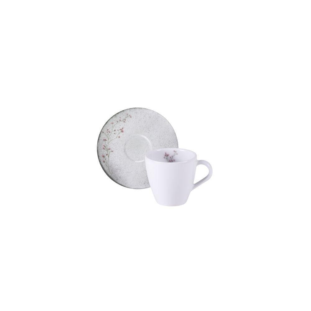 Conjunto Xícara E Pires De Chá Tramontina Floralis Em Porcelana Decorada 200 Ml 2 Peças