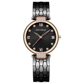 Relógio De Quartzo Feminino Strass Embutidos Em Aço Inoxidável Impermeavel Preto
