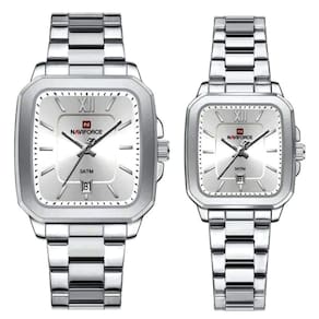Conjunto De Relógio Casual Simples Quartzo Design Tonneau Impermeavel Casal Branco
