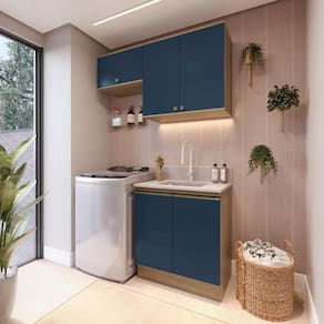 Lavanderia Modulada Kappesberg Celeste 3 Peças Nogueira/azul 140cm