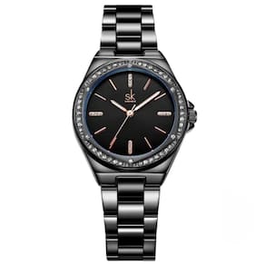 Relógio De Quartzo Feminino Minimalista Com Strass Movimento De Quartzo Preto