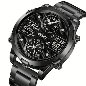 Relógio De Pulso Masculino Fashion Skmei Com Pulseira De Aço Preto