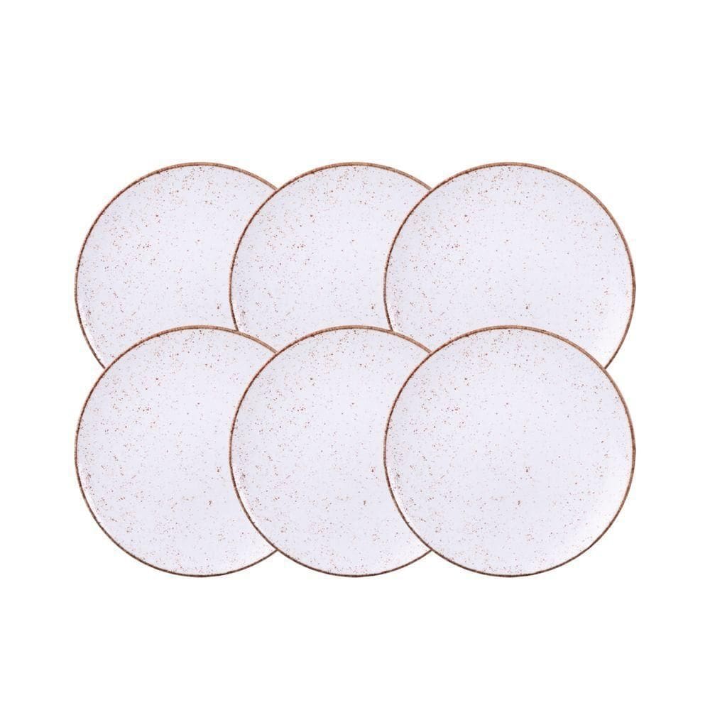 Kit Prato Raso Tramontina Rústico Marrom Em Porcelana Decorada 28 Cm 06 Peças