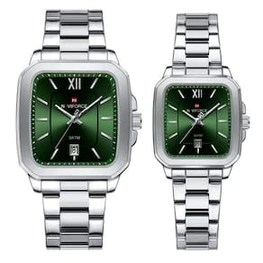 Conjunto De Relógio Casual Simples Quartzo Design Tonneau Impermeavel Casal Verde