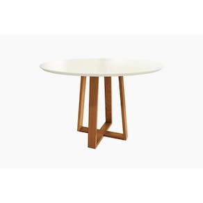 Mesa De Sala Jantar Elma Madeira Maciça + Tampo Com Vidro 120x120cm Carvalho off White