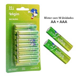 Pilha Alcalina Elgin Aa + Aaa Blister Com 16 Unidades