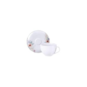 Conjunto Xícara E Pires De Chá Tramontina Floratta Em Porcelana Decorada 250 Ml 2 Peças