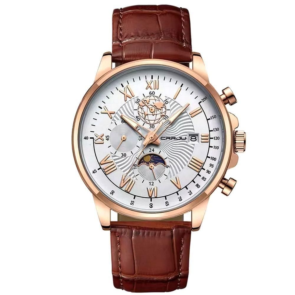 Relógio Clássico Masculino Sun Moon Quartzo Casual Impermeável 3atm Branco Dourado
