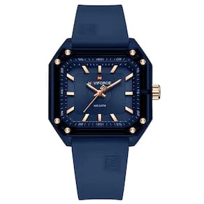 Relógio Feminino Pulseira De Silicone Classico Quadrado Elegante Impermeável 50m Azul